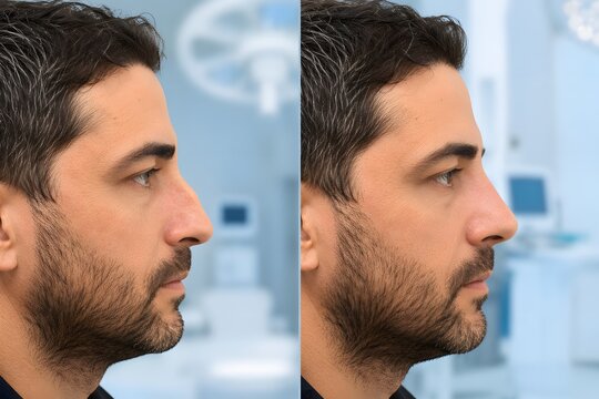 Before and after reconstructed rhinoplasty saddle nose deformity male profile