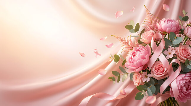Elegant pink roses bouquet on satin fabric. Romantic floral arrangement for special occasions.
