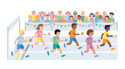 Fototapeta premium Children Running Race Colorful Cartoon Characters.