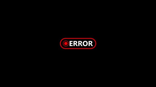 digital error message notification animation with flashing red emergency circle frame on black background, warning alert design for system failure, glitches and technology concept 4k