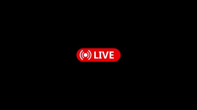 abstract red live streaming sign icon animation, online broadcast symbol with transparent alpha channel for video streaming concept 4k