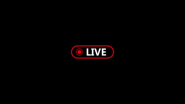 abstract live streaming broadcast icon animation with red recording indicator on black background, 