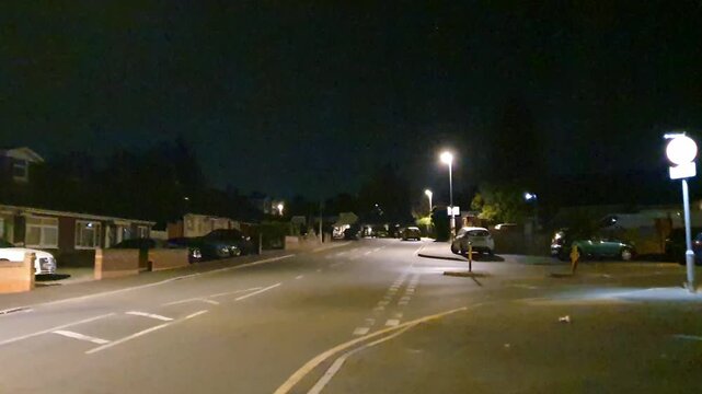 Low Angle Illuminated Streets View of Luton City of England United Kingdom After Sunset Night. Wide Angle Camera Footage Was Captured During Walk at Night of June 27th, 2026. 