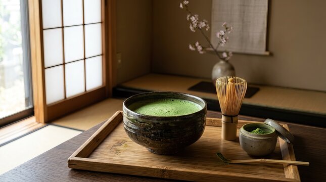 Traditional Japanese Matcha Preparation in Serene Tea Room Setting