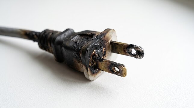 Damaged Electrical Plug with Burn Marks and Signs of Overheating