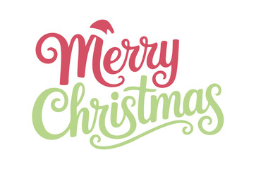 Naklejka premium Merry Christmas lettering with santa hat vector illustration on white background
