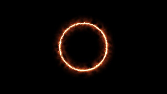 Glowing orange fire ring with soft radiant edges isolated on a solid black background