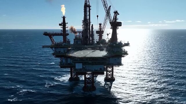 Aerial Drone View of Oil Rig in the Ocean