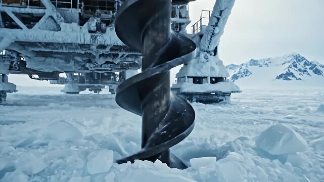 Spinning Oil Drill Bit in Arctic Snowy Landscape