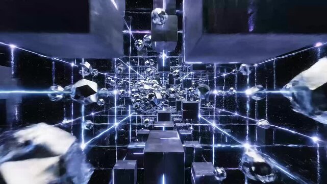 Animated cube network background rotating floating shapes