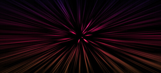 Fototapeta premium Dark background with radial pink and orange light streaks bursting from center