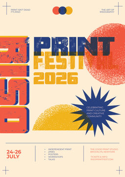 Modern Risograph Print Festival Poster Design Vector Illustration