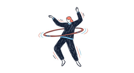 Obraz premium A girl in a flat art style plays with a hoop for fun and health