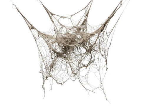 Creepy spider web hanging isolated on transparent background for Halloween party flyers.