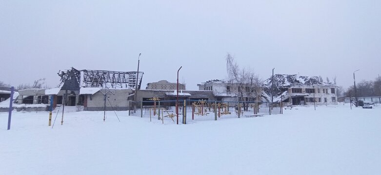 The destroyed ski resort premises during Russia's attack on Ukraine in 2022.