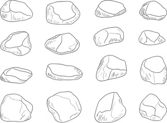 Hand drawn vector illustration of river stones, sketch style rock mineral and cobblestone elements set © Puley