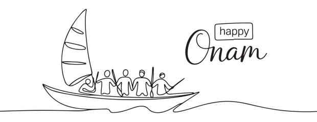 Boat with rowers depicts the traditional cultural festival of Happy Onam. © Shahid3383