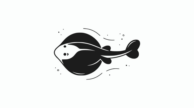 Minimalist illustration of a stylized stingray swimming, black and white design