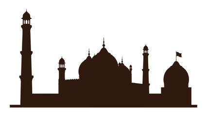 Mosque silhouette stands against a clean white background to represent traditional religious architecture. © Sadee Girl