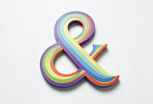 A colorful rainbow colored ampersand symbol isolated on a clean white background for creative design projects