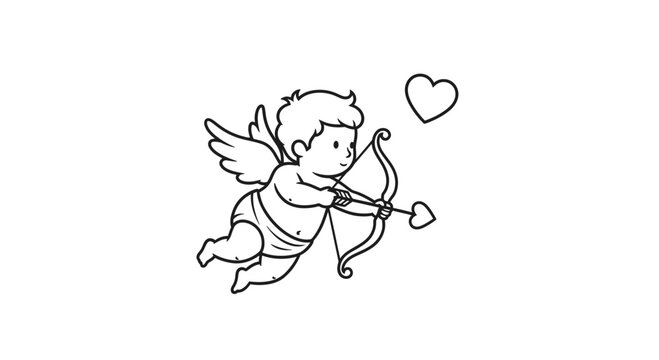 Cute Cupid Angel Drawing with Bow and Heart Arrow