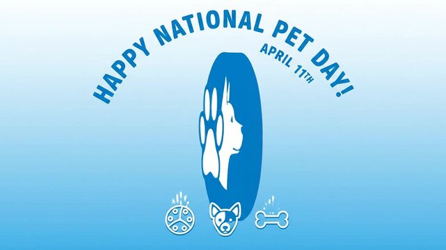 Happy National Pet Day animated graphic with dog icons and paw print