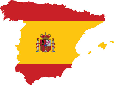 Spain Flag with Spain Map Shape &ndash; Silhouette Country Map Vector Graphic