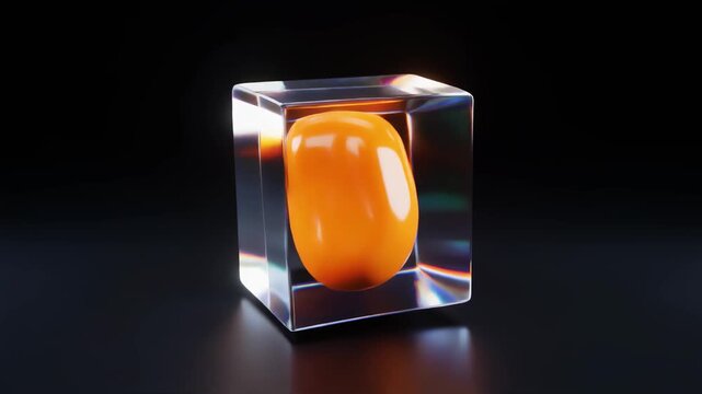 Glossy liquid rotating inside transparent cube