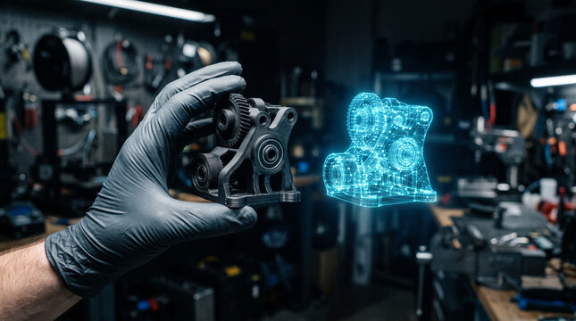 3D printed part comparison with holographic digital twin in workshop