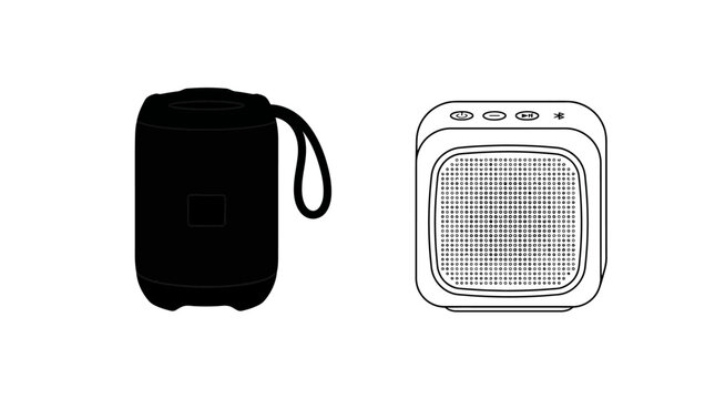 Portable bluetooth speakers black and white silhouette on a white background