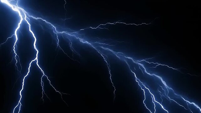 Intense lightning bolt branching across the frame