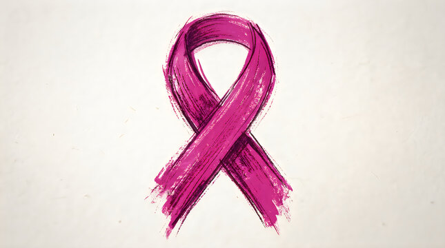 Pink ribbon brush stroke illustration isolated on white background for cancer awareness.