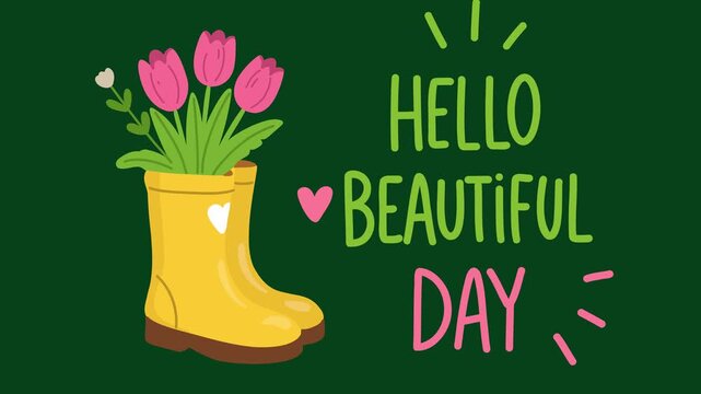 Animation of spring boots with flowers typography