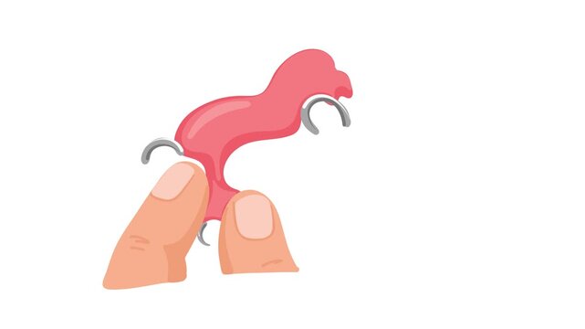 animation of hand holding dental bridge
