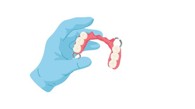 Animation of hand holding dental bridge