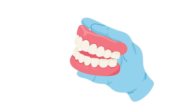 Animation of hand holding dentures
