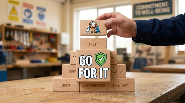 Minecraft style go for it message on cardboard boxes in room