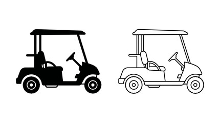 Naklejka premium Golf Cart Silhouette On White Background Linear Vector Illustration