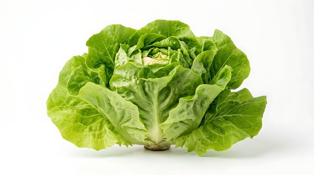 Fresh crisp green butterhead lettuce head isolated on white background, healthy organic vegetable for salad