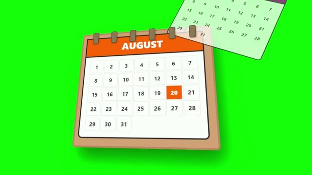 Animated calendar flipping to August twentieth for World Mosquito Day on green screen background for health campaigns