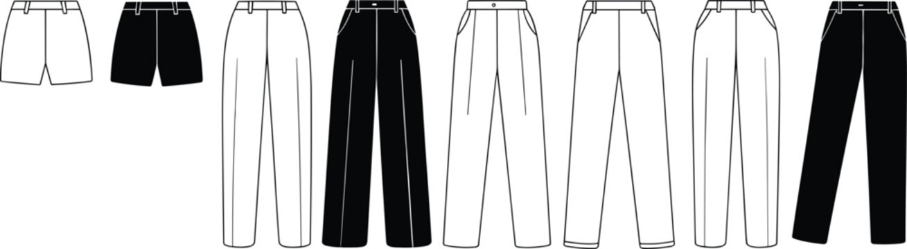 Comprehensive collection of womens fashion shorts and pants with various styles for apparel design templates