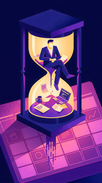 Businessman in Hourglass on Calendar Time Management Illustration