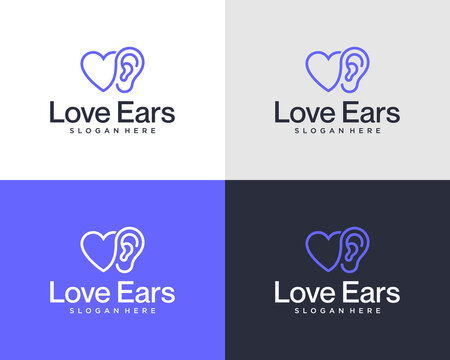 Love Ears Logo Design, Hearing Care and Audiology Clinic Concept, Heart Shape Combined with Human Ear Icon, Medical Wellness Vector.