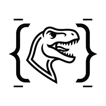 Stylized dinosaur head logo with bracket elements isolated on transparent background for modern graphic design projects