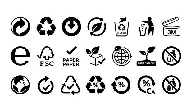 Packaging Symbols and Recycling Icons Set for Eco Friendly Products