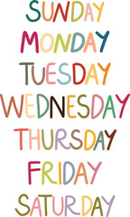 Obraz premium Colorful Days of the Week Vector Typography Set on Transparent Background