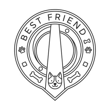 Best friend badge with dog head and bone icons vector illustration isolated