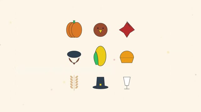 Minimalist Thanksgiving Icons Animation on Beige Background