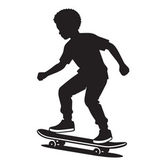 Fototapeta premium Black Boy skateboard Silhouette Vector, High Quality Illustration on White Background