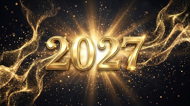 Golden 2027 new year celebration background with sparkling light effects and luxury festive design